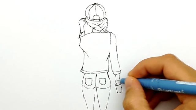 How to draw a Girl In a Cap. Girl drawing with a black pen and art markers смотреть онлайн