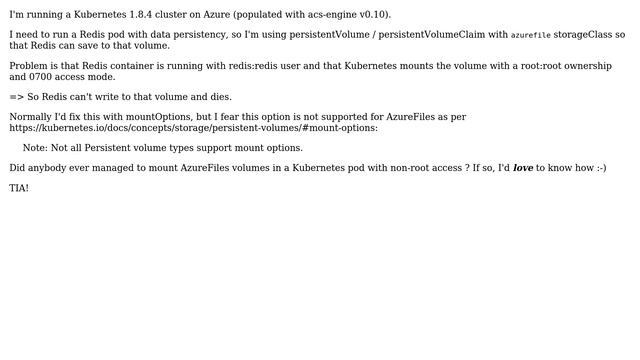 How to mount azurefile persistentVolume in a Kubernetes pod with non-root user rights? смотреть онлайн