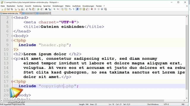 PHP – Grundlagen Tutorial: Externe Dateien einbinden |video2brain.com смотреть онлайн