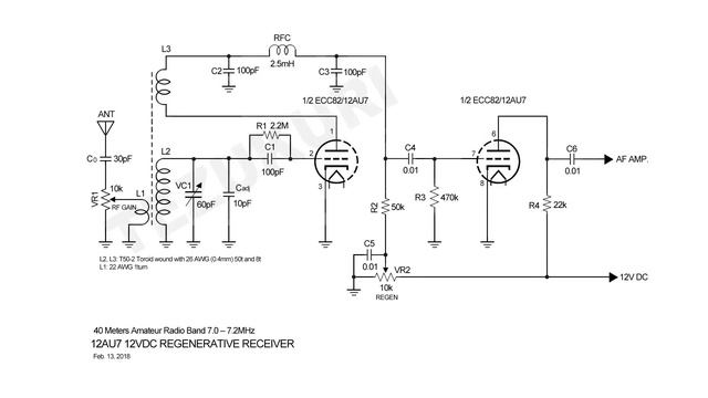 12AU7 12VDC Regenerative Receiver 40 M | Ламповый КВ регенератор с низковольтным питанием смотреть онлайн