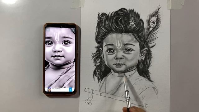 How to draw realistic sketch of little krishna❤️… смотреть онлайн