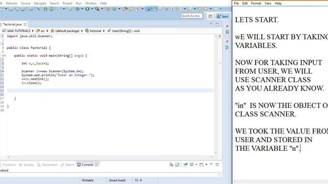 Factorial of a NUMBER(JAVA Program for Beginners) смотреть онлайн