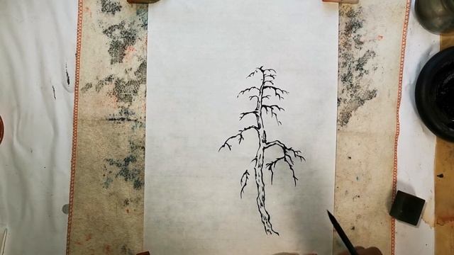 Chinese painting. Урок китайской живописи Как рисовать дерево. 6 часть. смотреть онлайн