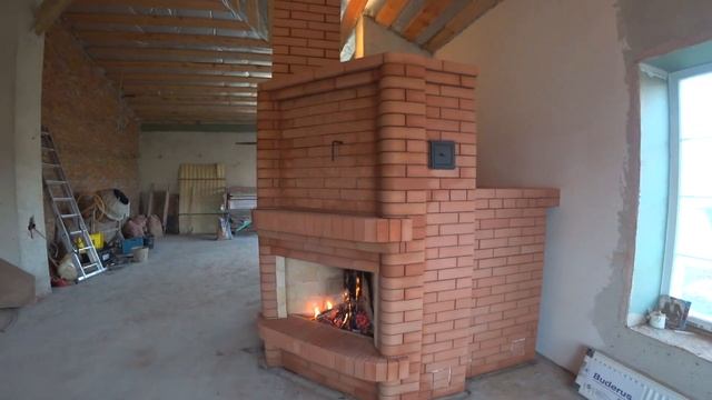 Печь для дома с угловым открытым камином, каминной дверкой, лежанкой, сушкой. смотреть онлайн