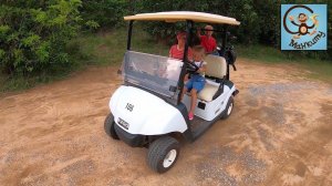 Дети и машина. Даня и Диана играют в гольф и катаются на машинке для гольфа. МанкиТайм