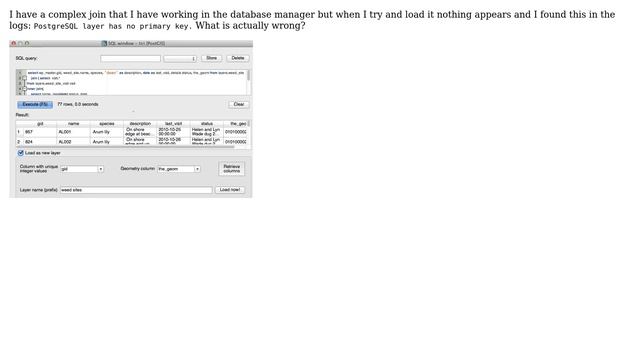 What does "PostgreSQL layer has no primary key." when loading layer from database manager mean? смотреть онлайн
