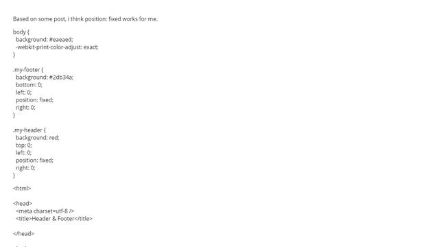 How to use HTML to print header and footer on every printed page of a document? (23 answers) смотреть онлайн