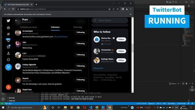 TwitterBot to FOLLOW automatically without API - Python script смотреть онлайн