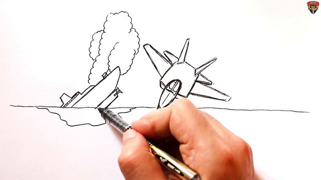 How to draw a Battleship vs Fighter jet | War scene drawing смотреть онлайн