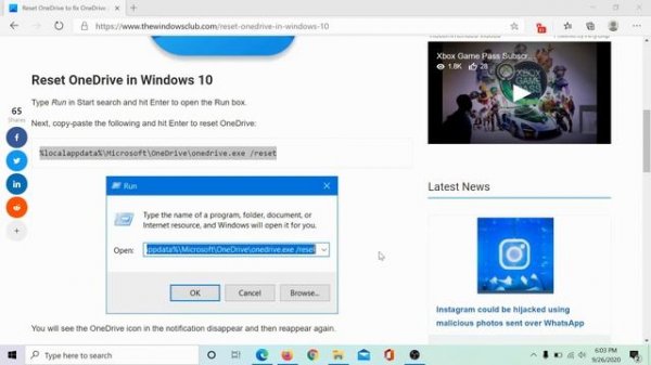 Reset OneDrive to fix OneDrive problems on Windows PC