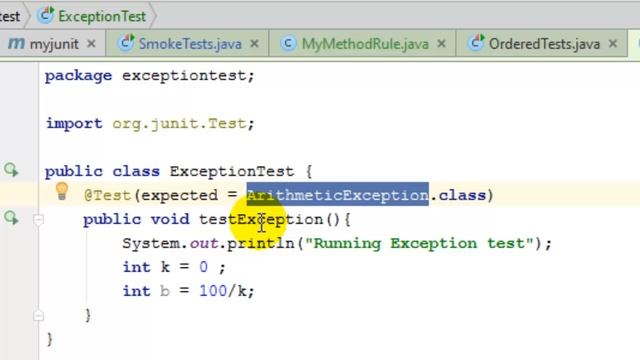 Verification of exceptions in JUnit смотреть онлайн