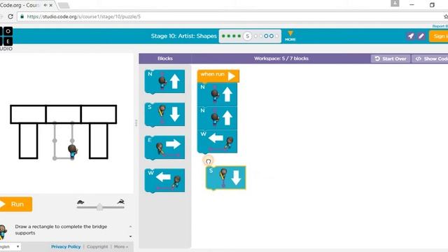 Code.org: Course 1 - Stage 10: Artist Shapes смотреть онлайн