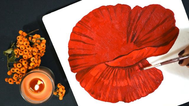 How to paint an easy red Anemone flower/step by step relaxing acrylic painting video/#86 смотреть онлайн