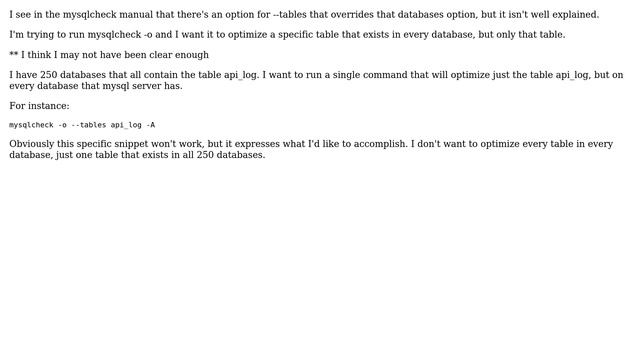 Mysql optimize one table in all databases смотреть онлайн