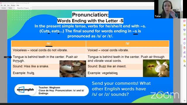 Open English - Clase Gratis - Pronunciation - /s/ and /z/ Endings - Teacher Meghann смотреть онлайн