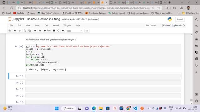 Wap Find words which are greater than given length k in python || Hindi || смотреть онлайн