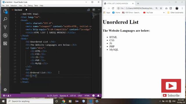 HTML Tutorial #17 - HTML List | Pashto | SADIQ AMINZAI смотреть онлайн