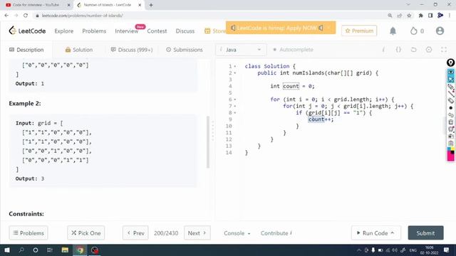 LeetCode Problem: 200. Number of Islands | Java Solution смотреть онлайн