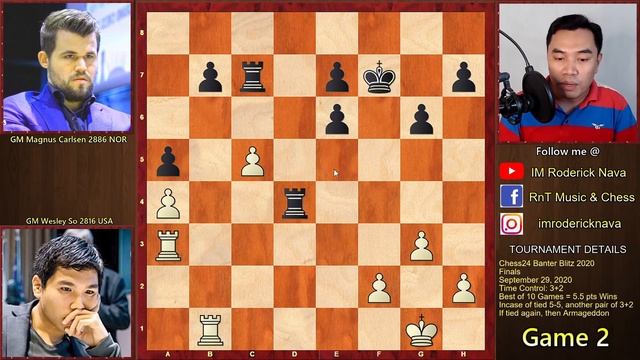 GM Wesley So vs. GM Magnus Carlsen || Chess24 Banter Blitz 2020 || Finals Game 2 || IM Roderick Nav смотреть онлайн