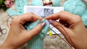 Двойные Варежки спицами Анатомический палец Узор мимоза