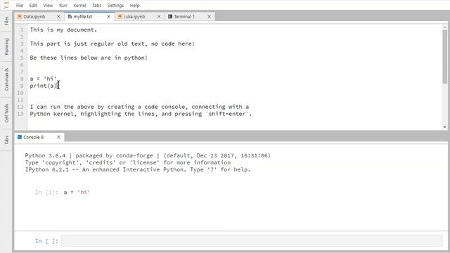 JupyterLab Text Files - Sending a Command to the Console смотреть онлайн