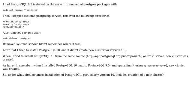 When does PostgreSQL create new cluster druing installation? смотреть онлайн