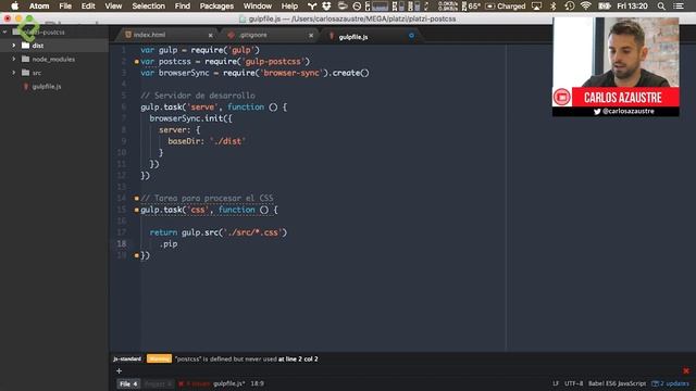 Configurando nuestras tareas en Gulp Servidor, Procesamiento de CSS y Watch смотреть онлайн
