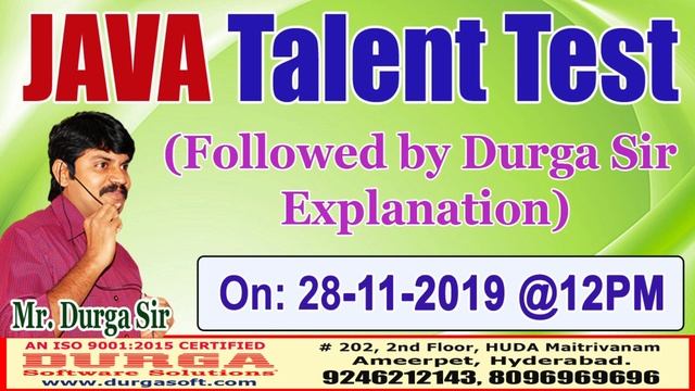 DURGASOFT JAVA Talent Test On 28-11-2019 @ 12PM смотреть онлайн
