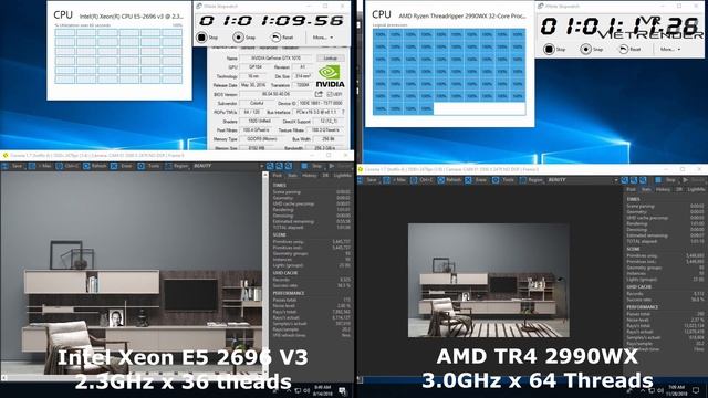 3Dsmax Corona 174 Noise Limite 0 2 Render Time Exterior Intel Xeon E5 2696 V3 vs AMD TR 2990WX смотреть онлайн