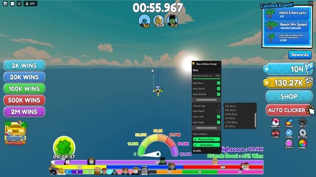 *NEW* Race Clicker Script (PASTEBIN 2023) (WINS AUTOFARM, AUTO REBIRTH, AUTO RACE, HATCH EGG) смотреть онлайн