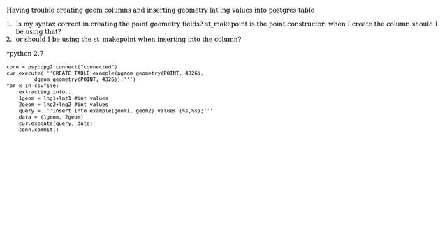 GIS: Python to Postgres insert Geometry syntax смотреть онлайн