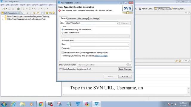 Cleo Clarify: Creating A New Repository location (SVN) смотреть онлайн