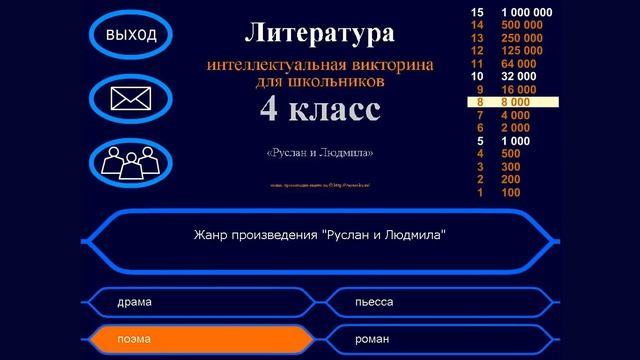 Викторина «Руслан и Людмила» Пушкин (Vneuroka.ru) смотреть онлайн