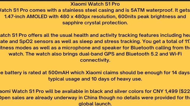 Xiaomi Watch S1 Pro Launch Date Price in Pakistan - Watch S1 Pro Price in India, First Look, Review смотреть онлайн