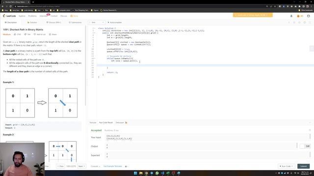 1091. Shortest Path in Binary Matrix Leetcode Español Java смотреть онлайн