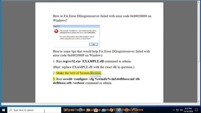 Fix Error Dllregisterserver failed with error code 0x80020009 on Windows 10/8/7/XP (2020 Solutions) смотреть онлайн