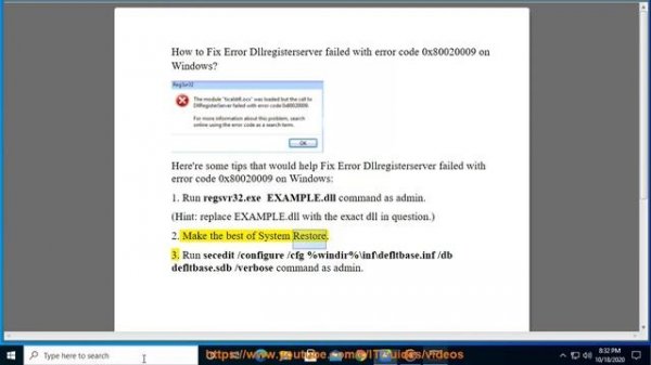 Fix Error Dllregisterserver failed with error code 0x80020009 on Windows 10/8/7/XP (2020 Solutions)