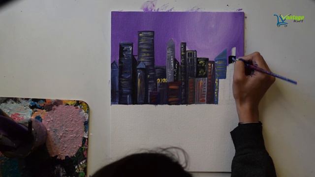Chicago skyline Painting On Canvas With Acrylic Colors | VantageKart смотреть онлайн
