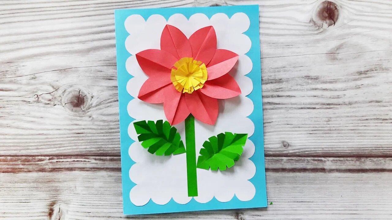 Объемная открытка с цветком оригами своими руками. Подарок маме на 8 марта смотреть онлайн