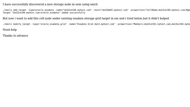 How to add newly discovered cell node as member of exadata storage server grid in oem12c? смотреть онлайн