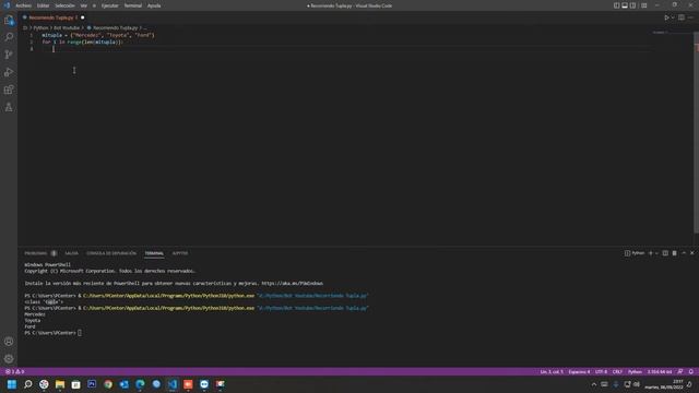Ver elementos dentro de una tupla en Python usando range(), len() - Aprendiendo python #33 смотреть онлайн