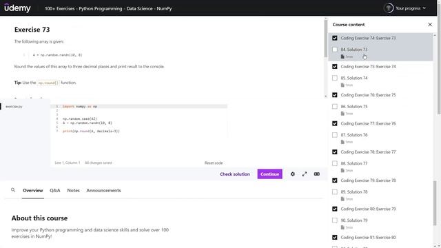 100+ Exercises - Python - Data Science - NumPy - Udemy смотреть онлайн