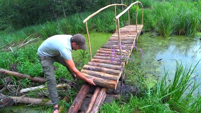 24 часа в лесном лагере.До делал мостик на пруду.Рыбалка смотреть онлайн