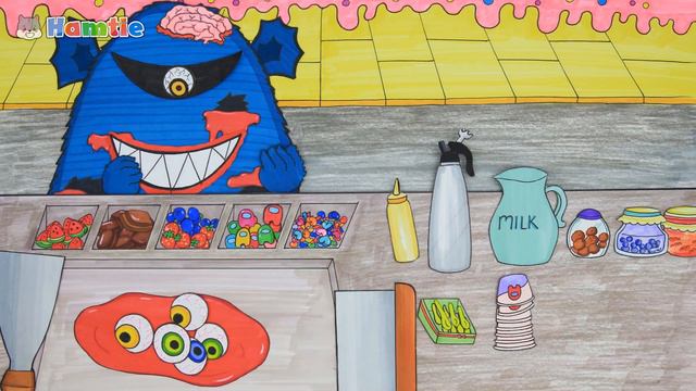 [DIY] Hamtie Ice Cream Roll ASMR ! Spongebob, Among Us Stop Motion Handmade Papercrafts смотреть онлайн