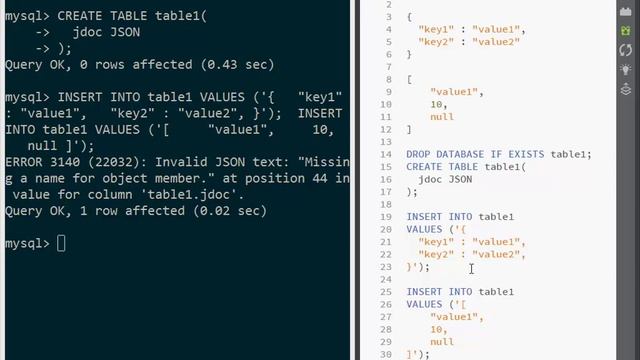 Создание JSON-полей в MySQL смотреть онлайн