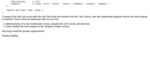 Wordpress: Loading plugin text domain before registering post type смотреть онлайн