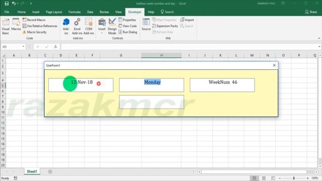 Textbox Find Day And Weekday And weekNum Excel VBA смотреть онлайн