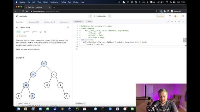 Разбор задачи Path Sum - Leetcode 112 - Python смотреть онлайн
