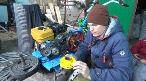 Установка ведущего шкива картофелекопалки Целина КВМ 01 на мотоблок НЕВА МБ2.