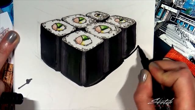 8 урок - Рисуем популярные блюда - любимые суши и пиццу (food-sketching) [Sketch School] смотреть онлайн
